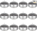 Mega Candles 12 pcs Unscented Silver Floating Candles, Hand Poured Wax Candle 2 Inch Diameter, Home Décor, Wedding Receptions, Centerpieces, Occasions, Events, Festivities, Meditations, Spas