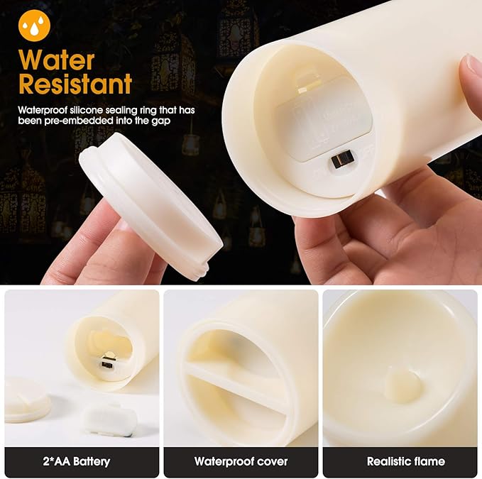 Waterproof Flickering Flameless Candles, Set of 12 Battery Operated Candles (D2.2'' x H4''5''6''7"), Outdoor Indoor Candles with 10-Key Timer Remote, Long Lasting
