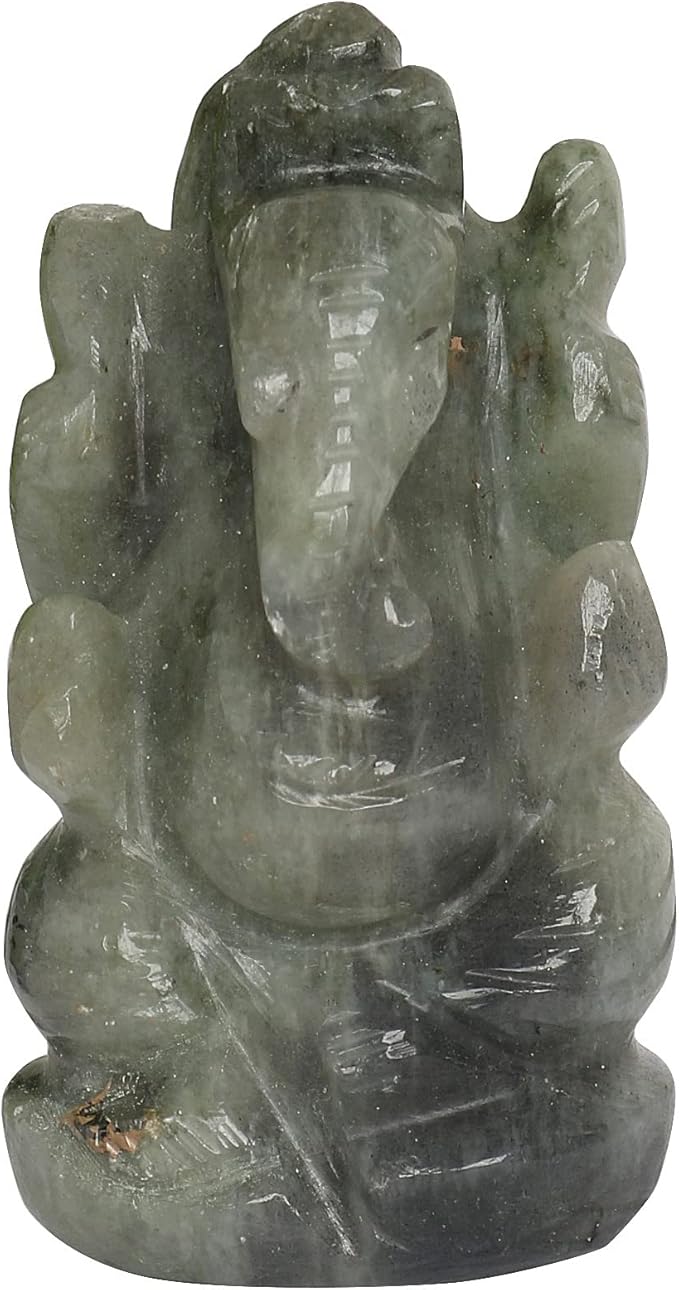 REAL-GEMS Labrodroite Lord Ganesha Idol Sculpture Statue Hand Carved Decorative Healing Reiki Gemstone Figurines Crafts Approximately 207 Ct.