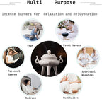 Ceramic Incense Cone Burner with Lid,Stylish Incense Holder for Coil Incense and Powder Incense,Mediation Gift,Room Decor(White)