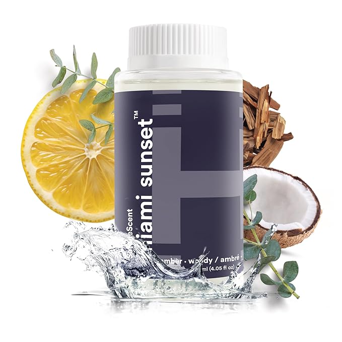 Homedics SereneScent Miami Sunset Home Fragrance Oil, 120 ml, for use with Homedics SereneScent Waterless Diffuser (ARMH-970/973), Clean & Natural