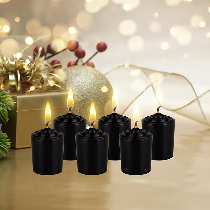 Mega Candles 12 pcs Unscented Black Votive Candles, Hand Poured Wax Candle 15 Hours 1.5 Inch x 2.25 Inch, Home Décor, Wedding Receptions, Centerpieces, Occasions, Events, Meditations, Holders