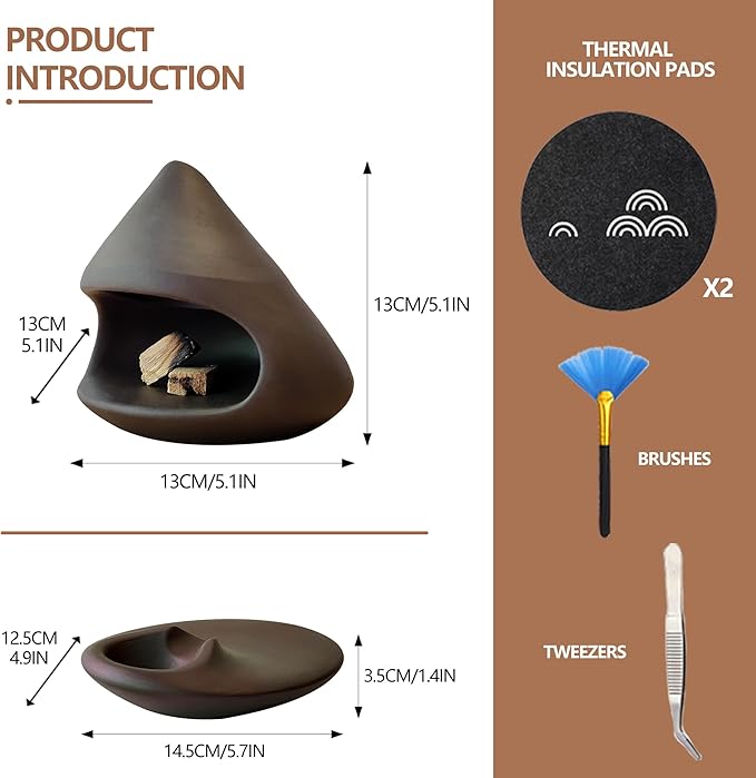 Set of 2 Ceramic Incense Burner Palo Santo Holder for Burning Sage Sticks Burning Bowl for Women Meditation Spiritual (Brownness)