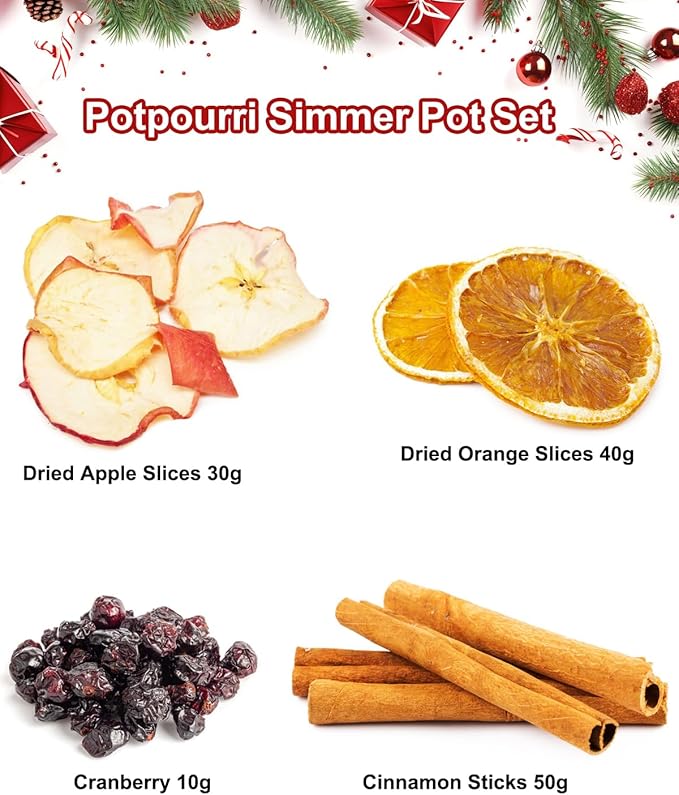 Potpourri Simmering, Holiday Cheer Stovetop Potpourri with Apple, Orange, Cranberry and Cinnamon, Dried Fruits Fragrance Bowl Filler, Perfect Christmas Blend House Warming/Thank You Gift