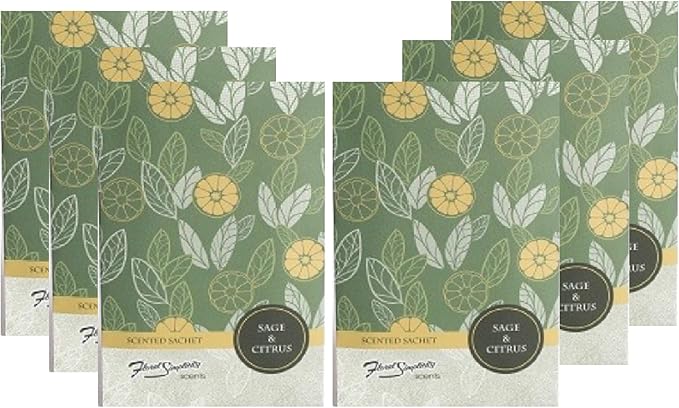 Simplicity Scents Sage and Citrus Scented Sachets Pack of 6, Everyday - Long-Lasting Scented Bags, Home Fragrance, Air Freshener & Deodorizer for Closet, Room, Drawer, or Cars, Made in USA