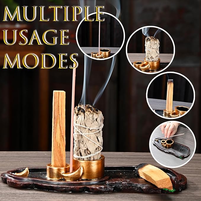 Mountain Waterfall Incense Burner，Backfall Incense Holder River, Incense Falls Meditation Decor for Room with Upgrade Incense Cones and Accessories (5in1 Palo Santo)