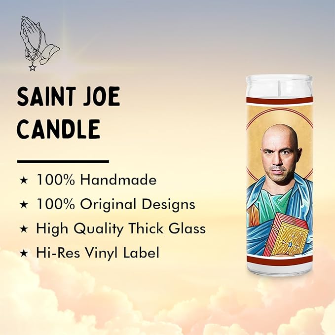 Joe Celebrity Glass Jar Candle – Unscented Handmade Soy Wax Votive Candle – Unique Gift for Podcast Lovers – Home Decor Collectible for Living Room & Office – 8 Inch