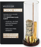 4 in 1 Wood Incense Burner with Glass Ash Catcher, Incense Holder for Sticks, Palo Santo, Sage and Cones - Wood Ash Catcher Tray for Meditation Yoga Room Home Decor