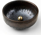Asayu Japan Zen Incense Holder for Sticks 3.9 inch (100mm) 100% Made in Japan, Metallic Black, Brown and Gold, Ceramic Incense Bowl and Brass Incense Burner in Modern Style