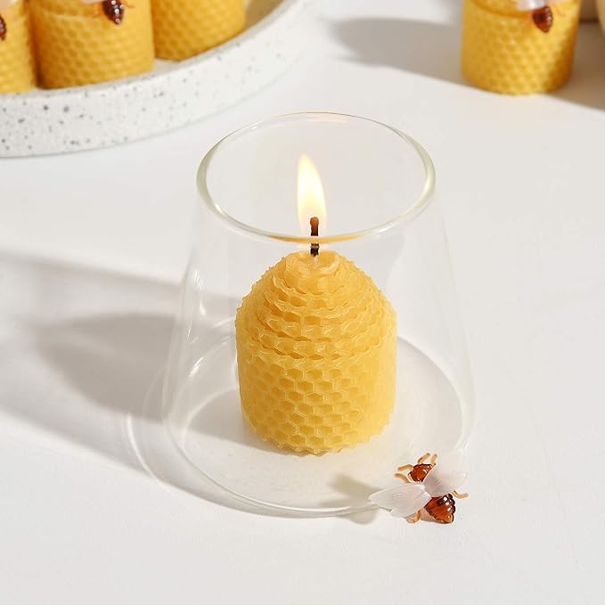 Pure Beeswax Candles 12 Pack, Hand-Rolled Honeycomb Bees Wax Candle Votives, 3.5 Hours Burn Time Each, Non-Toxic and Dripless for Home Decor, Party, Gifts