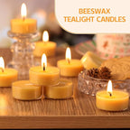 24 Pack Beeswax Tealight Candles,Natural Beeswax Candles Bulk 4 Hour Burn Time,Yellow Tea Lights Candle for Home Decoration,Wedding,Party, Centerpiece