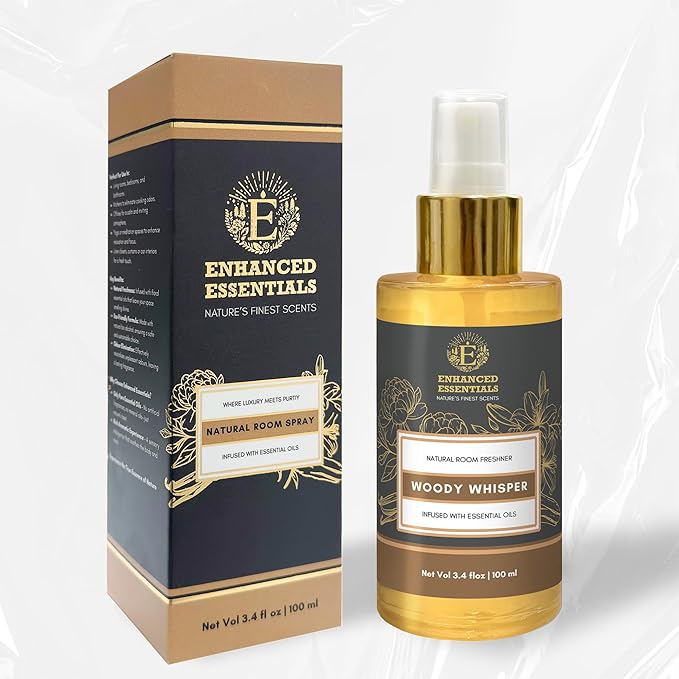 Luxurious Essential Oil based Room Spray by Enhanced Essentials|100% Natural & Synthetic Free|Elevates Ambiance with a Soothing Woody Aroma|Refreshing,Grounding & Calming|3.4 fl oz (100 ml)