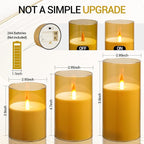 Flameless Candles, LED Candles with Remote Control and Timer, New True Analog 3D Wick Battery-Powered Acrylic Column Candle for Romantic Ambiance and Home Décor, Set of 3 (Gold)