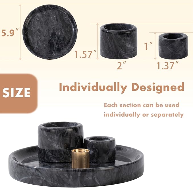 4 in 1 Marble Incense Holder, Natural Marble Incense Burner for Meditation, 9 Incense Holes Suitable for Most Incense Types (Black)