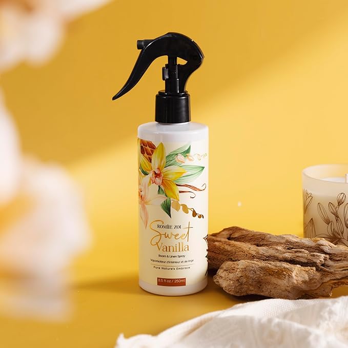 Linen & Room Air Freshener Spray Room Mist, with Natural Plant Extract, Scented Room Spray for Home Fragrance Fabric Spray Freshener Sweet Vanilla, 8.5 FL OZ