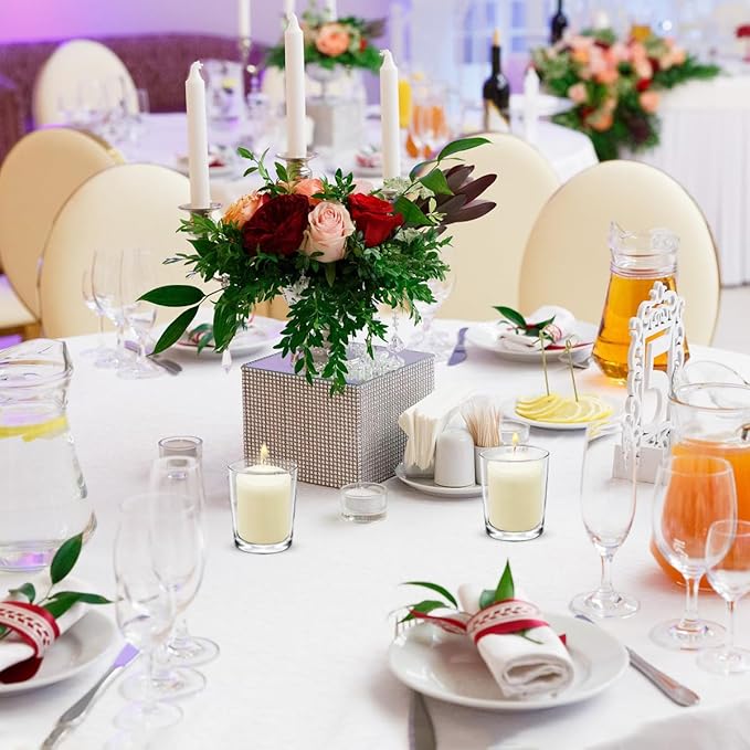 24 Packs Ivory Votive Candles, Unscented Small 1.5 Inch by 2.0 Inch Wax Candles for Wedding, Party & Home Dinner Table Decoration - 12 Hour Burning