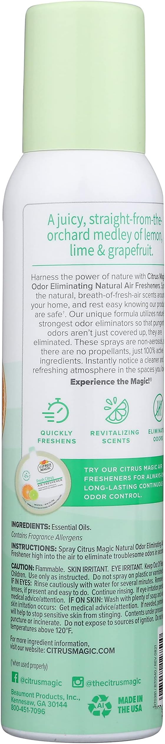 Citrus Magic Odor Eliminating Air Freshener Spray, Fresh Citrus, 3-Ounce, Pack of 3