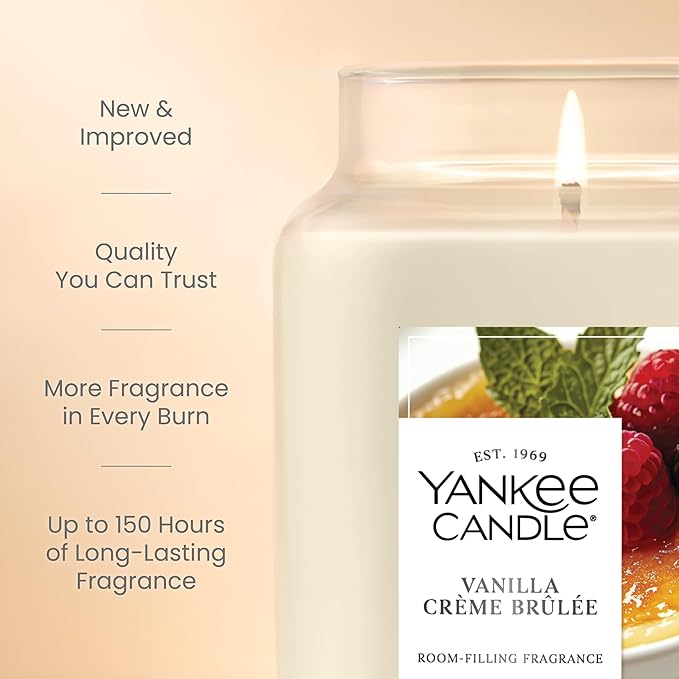 Yankee Candle, Vanilla Crème Brûlée Fall Scented Candle, 22oz Large Jar with up to 150 Hour Burn Time