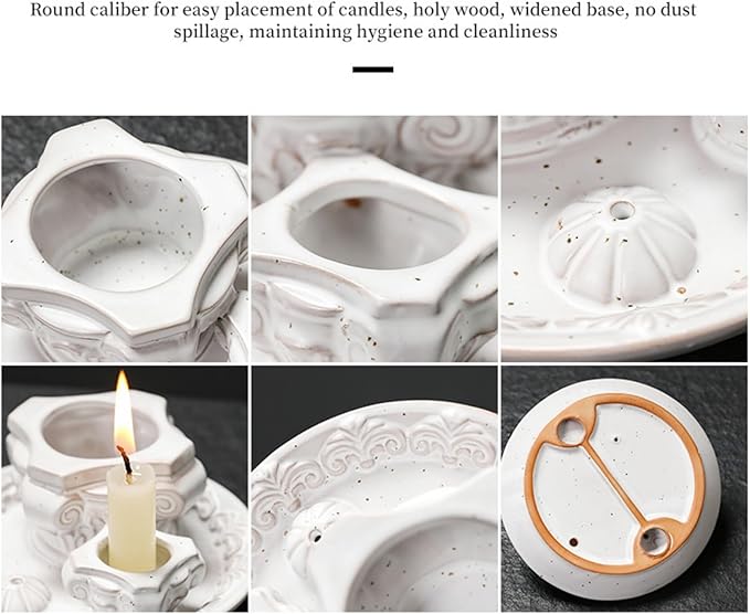 4-in-1 Ceramic Incense Holder & Ash Catcher Tray, Multi-Functional Design for Sage, Palo Santo, Incense Sticks, and Candles- Elegant White Tray for Meditation, Yoga and Home Decor