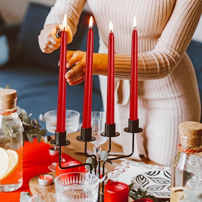 14 Pack Red Taper Candles - Taper Candles 12 Inch Dripless, Smokeless & Unscented - 10 Hours Long Burning - Hand Poured Tall Candlesticks - Ideal for Weddings, Dinner Parties, and Home Decor