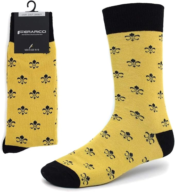 boxed-gifts Men's Mardi Gras Socks Fleur de Lis Patterned Premium Cotton Dress Casual Crew Socks for Men