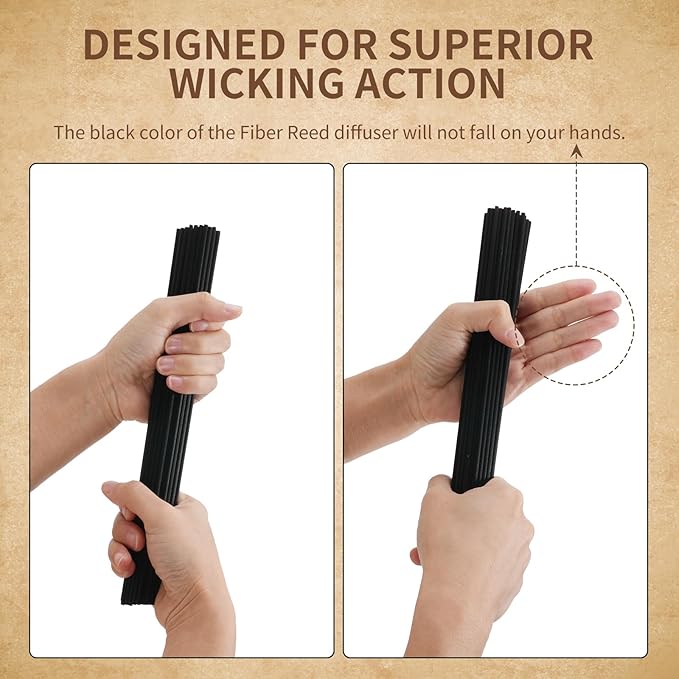 130Pcs Reed Aromatherapy Sticks - 10 Inch Black Fiber Reed Sticks, Aromatherapy Stick Refills for Home and Office - Reed Essential Oil Sticks for Aromatherapy Diffusers