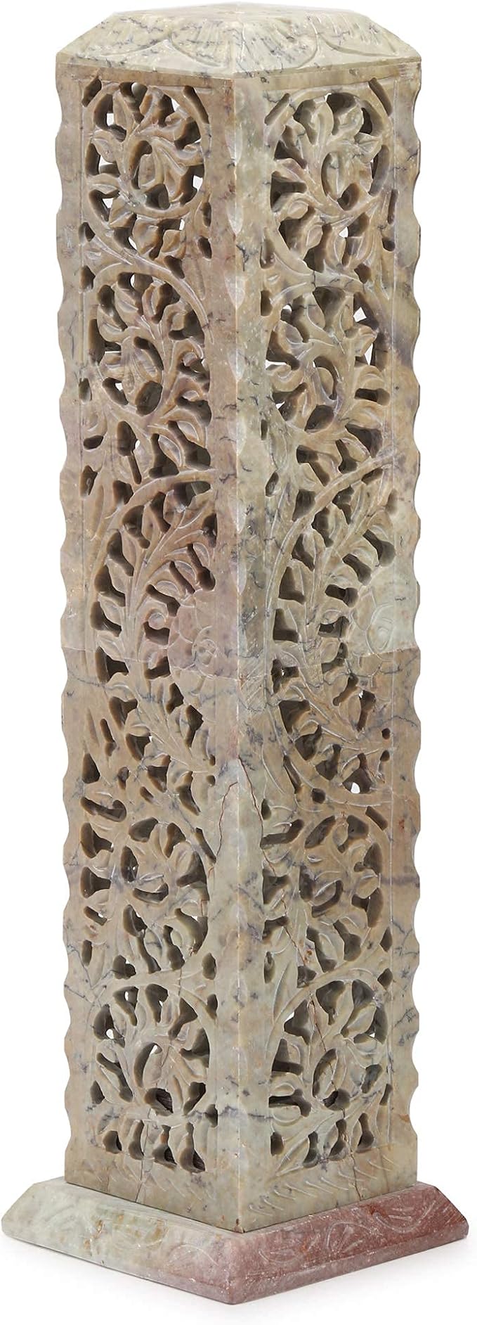 Carry Me Handmade Marble Soapstone Incense Stick Burner | Candle Stick Holder | Tea Light Burner - Perfect Floral Carving for Gifting. Decorative Home and Kitchen Decor (3 x 3 x 11 Inches)