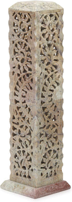 Carry Me Handmade Marble Soapstone Incense Stick Burner | Candle Stick Holder | Tea Light Burner - Perfect Floral Carving for Gifting. Decorative Home and Kitchen Decor (3 x 3 x 11 Inches)