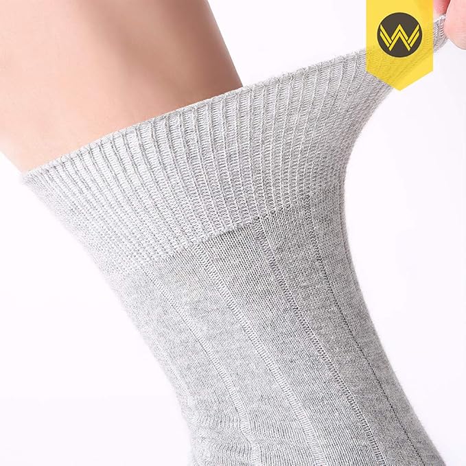 WANDER Mens Dress Socks Double Needle Rib Cotton Solid Premium Socks Lightweight Classic Business Socks 6/8 Pairs 7-12/13-15