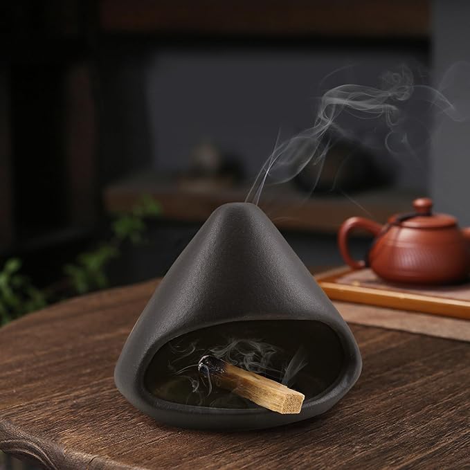 Yawlsow Palo Santo Holder Burner, Charcoal Bakhoor Incense Burner,Smudge Bowl,Sage Holder,Ash Catcher for Meditation Zen Decor (Black)