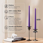New Burning Formula Unscented Dripless 10-Inch Taper Candles Set of 12 - Purple, for Wedding, Dinner - Smokeless, Long Burning - Hand Poured, Colored Tall Candlesticks - Púrpura