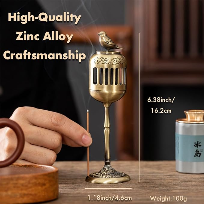 Antique Golden Magpie Lantern Incense Burner, Multi-Use Decorative Incense Holder, Elegant Zinc Alloy Craftwork, Ideal for Meditation, Relaxation, and Home Decor (Golden Magpie)