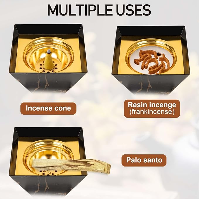 Bakhoor Burner, Charcoal Incense Burner, Frankincense Metal Incense Holder for Yoga, Spa Aromatherapy, Office & Home Decor Gifts, 10.2" Inches Tall (Black)