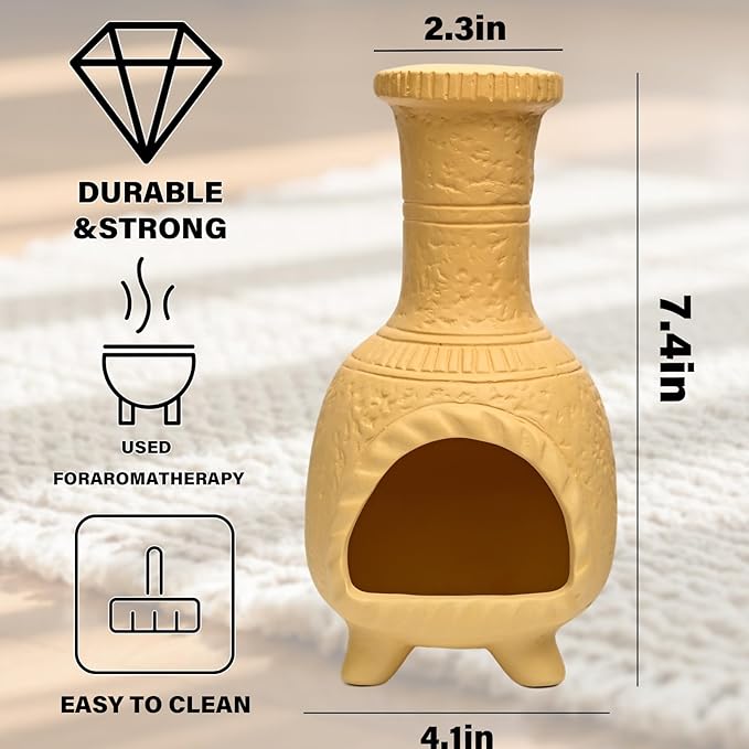 Handcrafted Terracotta Palo Santo Burner - Mexican Style Chiminea Clay Incense Dish & Anxiety Relief, Mini Aromatic Home Altar with Chimney Design, Meditation Gift for Women/Mom