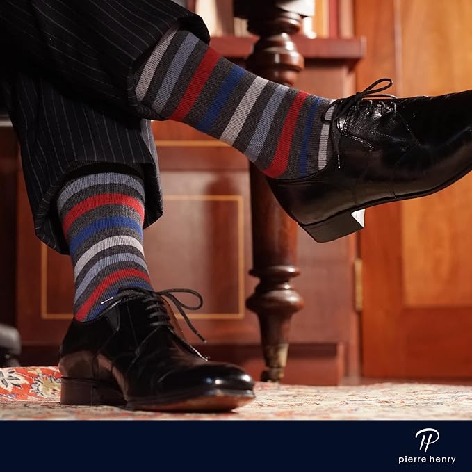 Pierre Henry Over the Calf Socks for Men (3 pairs) | Cotton Over the Calf Dress Socks | Long Socks Designed to Stay up 12+ hr