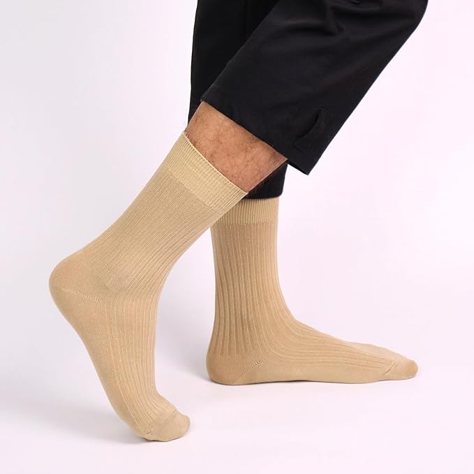 SERISIMPLE Men's Dress Socks - Bamboo Viscose Thin Ribbed Knit, Silky & Soft, Lightweight Business Crew Socks 5 Pairs