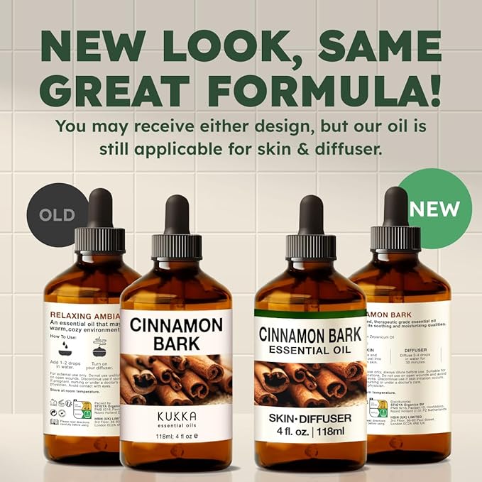 KUKKA Cinnamon Essential Oils - 4 Fl Oz - for Hair, Skin, Diffuser, Aromatherapy & DIY Soap Making Scent
