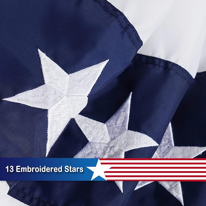 SYII Bunting Flag 5x10 Feet Outdoor, Embroidery Stars American US Bunting Flags with 3 Brass Grommets, Patriotic Half Fan Banner for Fourth of July Decor, 4th of july Decorations Outdoor