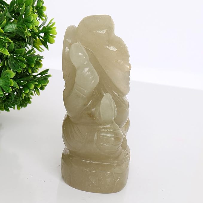 REAL-GEMS Lord Ganesha Figurines Handmade Green Serpentine Gemstone Decorative Statue Modern Home Table Decor Gifts Approximately 1350 Ct.
