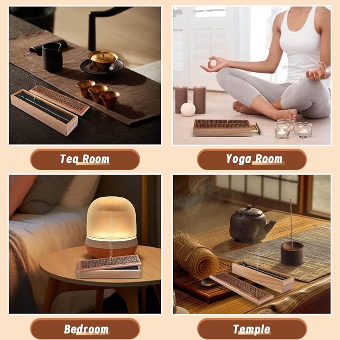Incense Hoder Burner, Wooden Incense Storage Box for Sticks, Incense Stick Stand Burner Ash Catcher Tray for Meditation Yoga Spa Room Decor