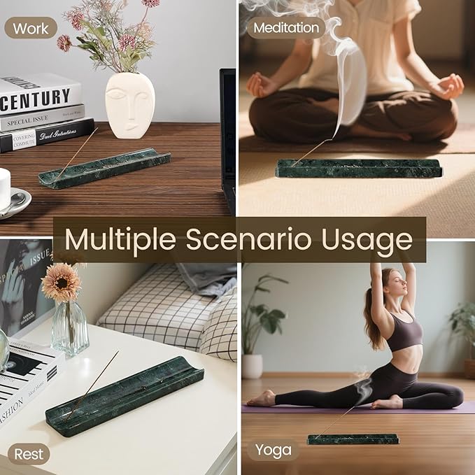 Koville Marble Incense Holder, Incense Holder for Sticks, Incense Sticks Holder Ash Catcher for Meditation Yoga SPA, Natural Stone Incense Burner, Home Table Decor (Green)