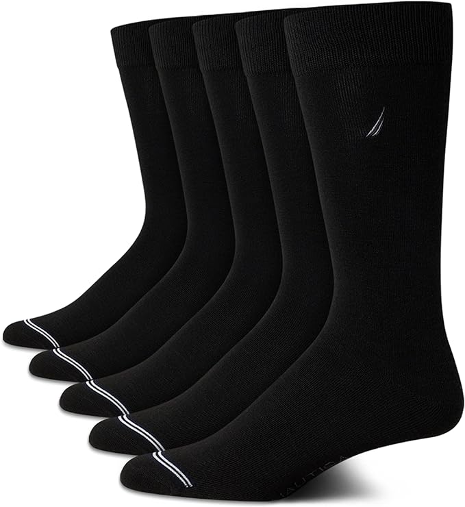 Nautica Mens Dress Socks - 5 Pack Breathable Comfort Stretch Crew-Length Work Socks for Men for Business Formal Wear (6-12.5)