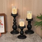Flashing Flameless Candle with String Light, Battery Powered Candle, Recessed String LED Candle, Indestructible Plexiglass Candles with Remote Control, Set of 3, Ivory White