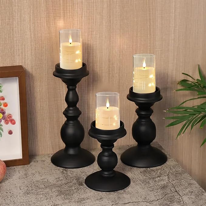 Flashing Flameless Candle with String Light, Battery Powered Candle, Recessed String LED Candle, Indestructible Plexiglass Candles with Remote Control, Set of 3, Ivory White
