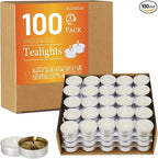 AlterEgo Unscented Tea Lights - 100 Pack Tealight Candles - 4+ Hour Burn Time - Clean-Burning White Palm Votive Smokeless Tealights Candles for Home, Shabbat & Anniversaries (100Pack)
