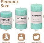Turquoise Pillar Candles Set of 3 - Hand-Poured Unscented Candles,Smokeless Dripless Candles for Dinner Table and Home, Set of 3 in Different Sizes (3"x4", 3"x5", 3"x6")