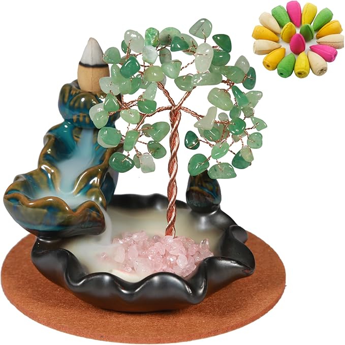Backflow Incense Burner, Waterfall Incense Holder, Gemstone Money Tree Home Decoration, Office Desk Accessories for Women, House Warming Gifts New Home Fathers Day Dad Gifts