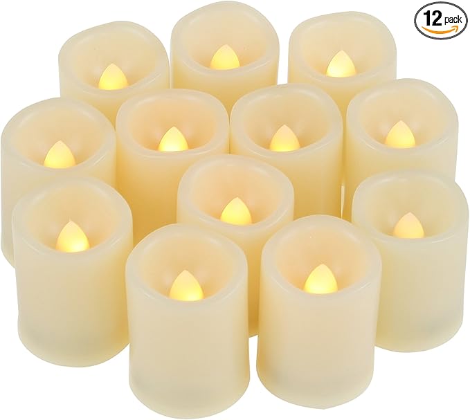 CANDLE CHOICE Battery Operated Flameless Votive Candles with Auto Timer Realistic Flickering Fake Tall Electric LED Tea Lights Set Wedding Halloween Christmas Decorations Batteries Included 12 PCS