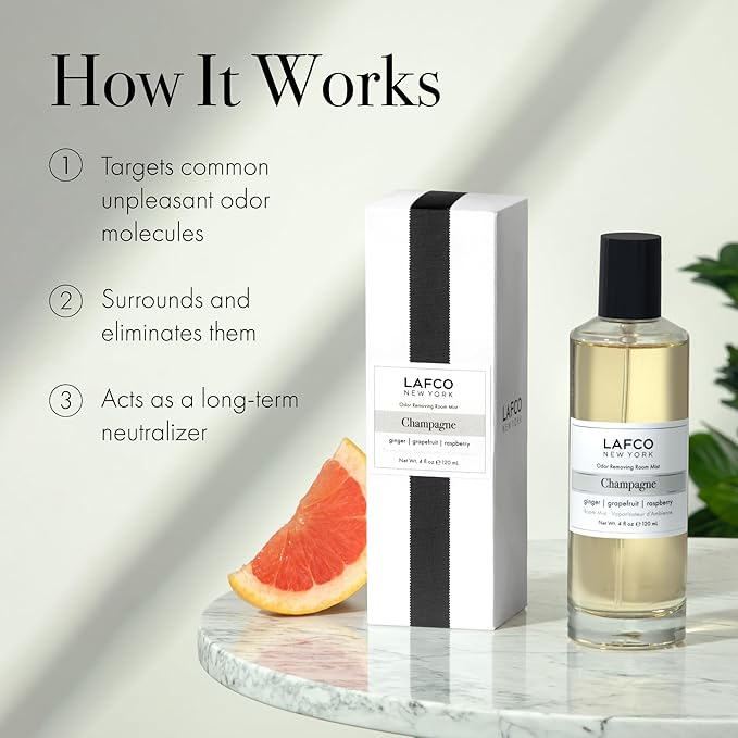 LAFCO New York Odor Removing Room Mist, Champagne - 4 oz - Eliminates Unpleasant Scents & Provides Luxurious Fragrance - Up to 750 Pump Sprays Per Bottle - Made in the USA