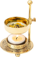 Handmade Gold Brass Incense Burner/Incense Censer with Sieve – Adjustable Height 4.33 Inch Adjustable Incense Heater for Aromatherapy with Tea Light Included